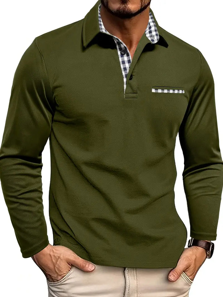 Men’s Long Sleeve Polo Shirt | Contrast Collar Pocket