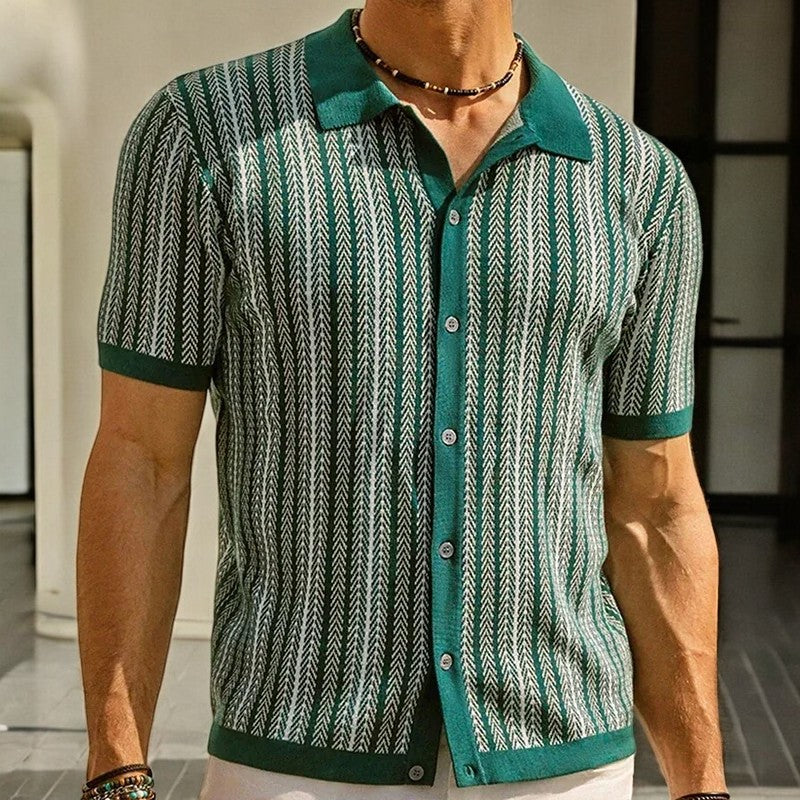 Men’s Button Down Shirt | Short Sleeve Stripe Pattern
