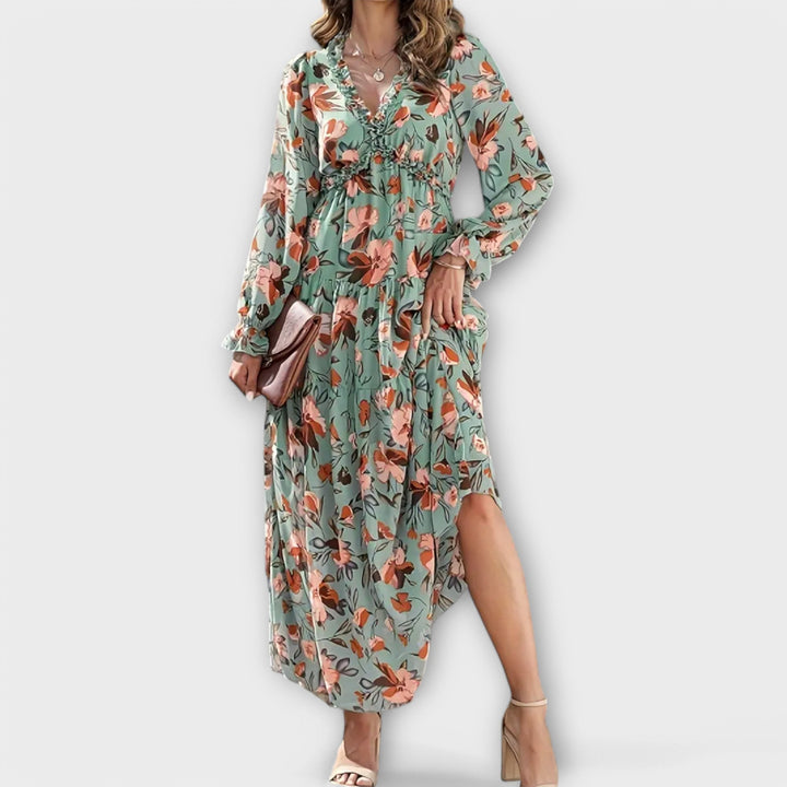 Women’s Dress | Floral V-Neck Dress Tiered Skirt