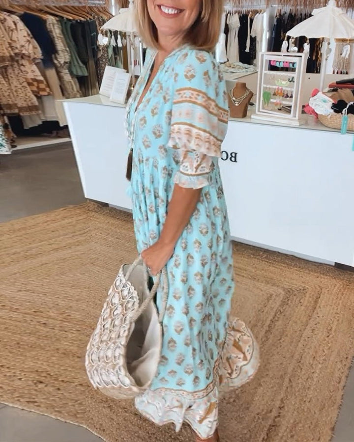 Women's Boho Dress | Ruffle Sleeve Tiered Maxi