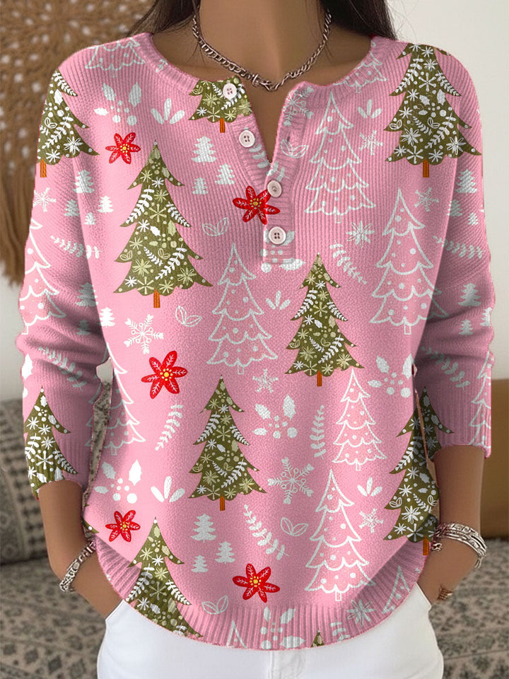Women's Blouse | Holiday Print Button Placket