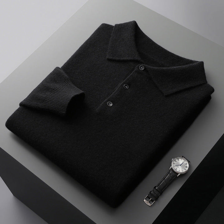 Men’s Long Sleeve Polo Shirt | Button Placket Solid