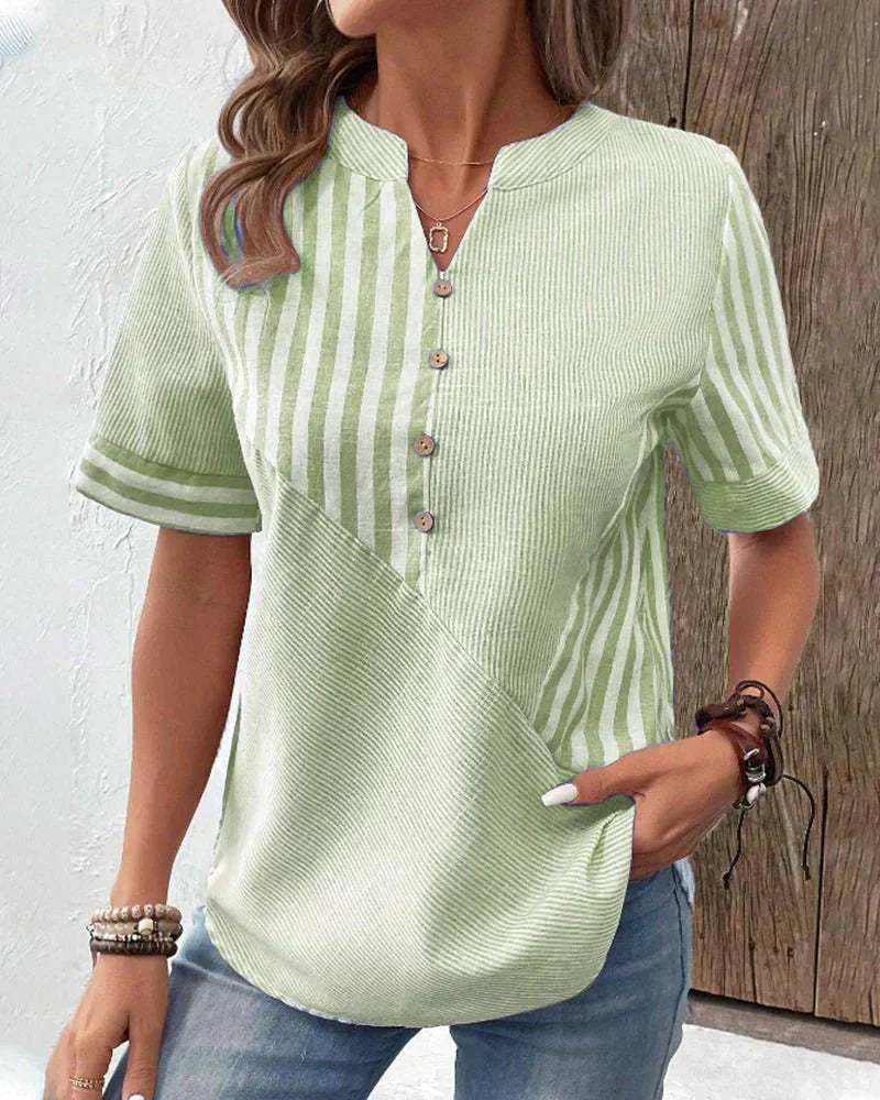 Women's Blouse | Button Front Stripe Panel