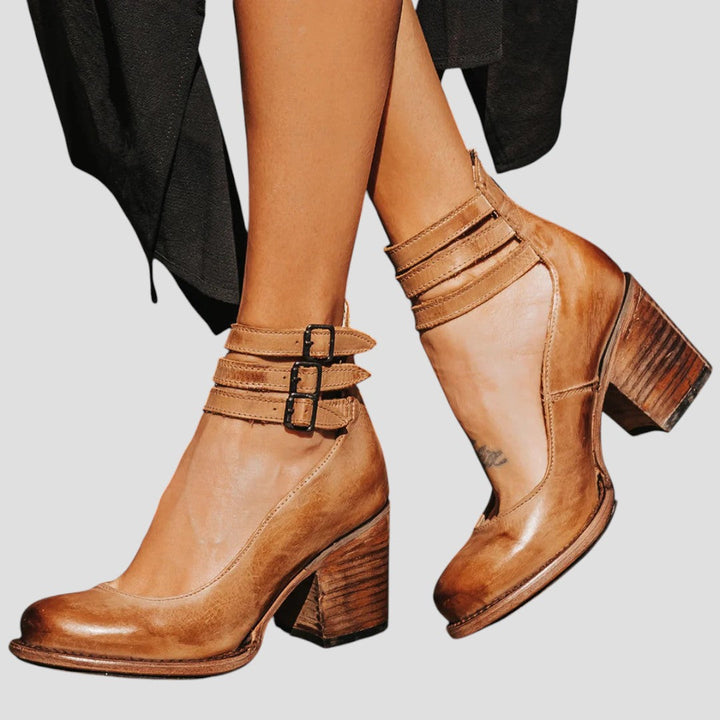 Block Heels for Women | Textured Upper Buckle Strap