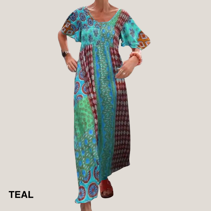 Women’s Dress | Patchwork Maxi Short Sleeves