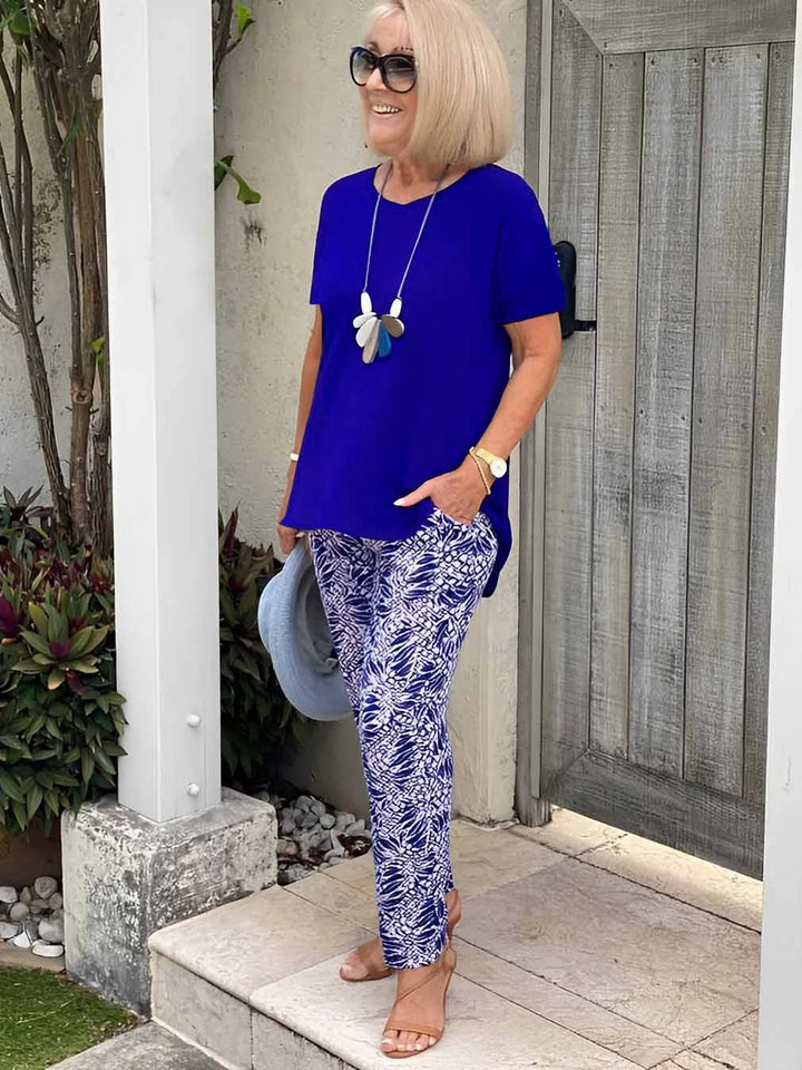 Women's Coastal Set | Round Neck Top Printed Pants