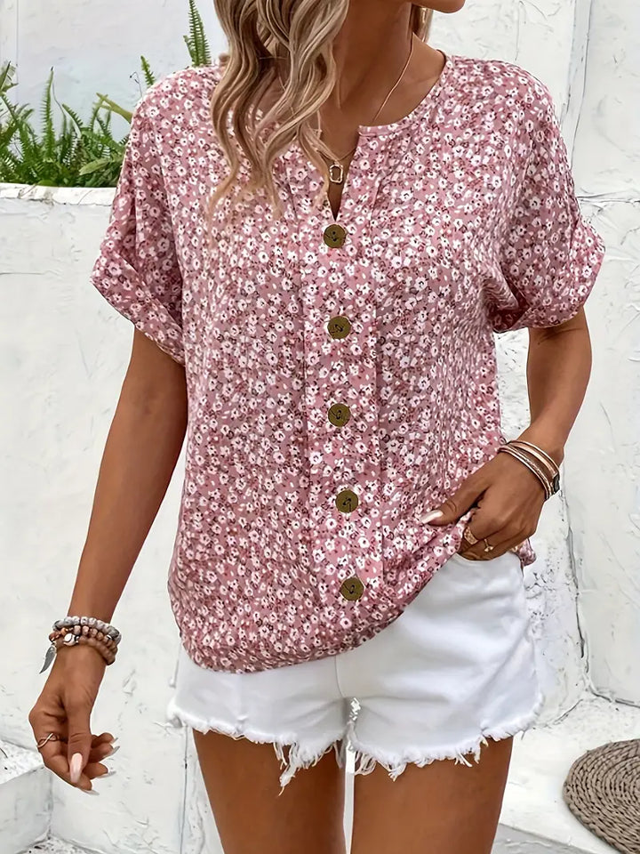 Women's Blouse | Front Neckline Floral Print Button