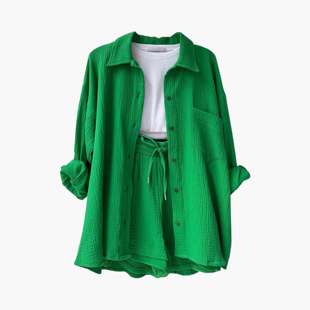 Women's Three-Piece Set | High Waist Shorts, Top, Shirt