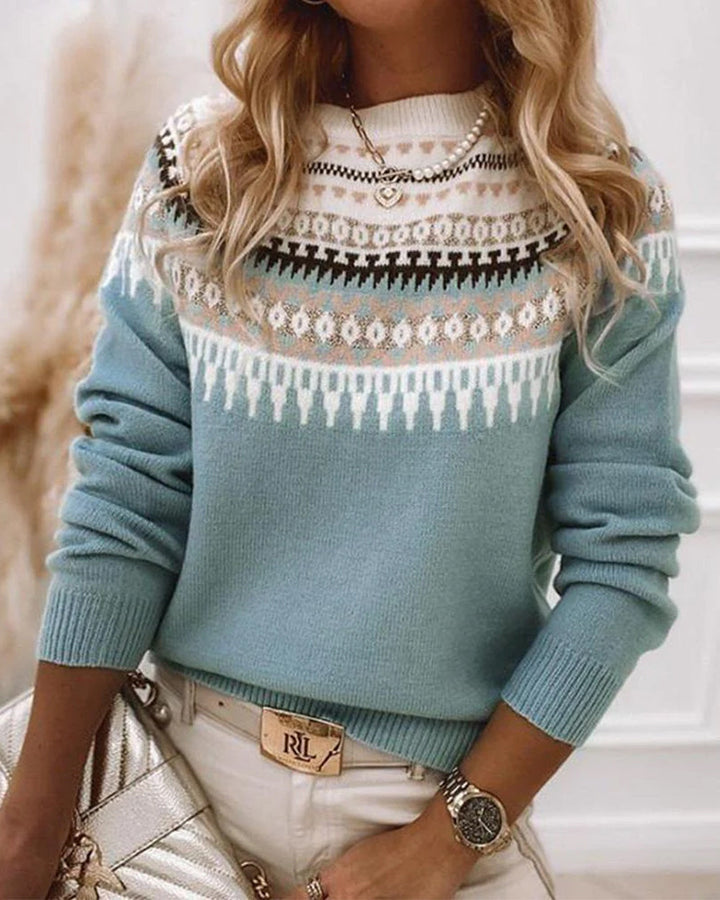 Women's Sweater | Long Sleeve Geometric Motif Pattern