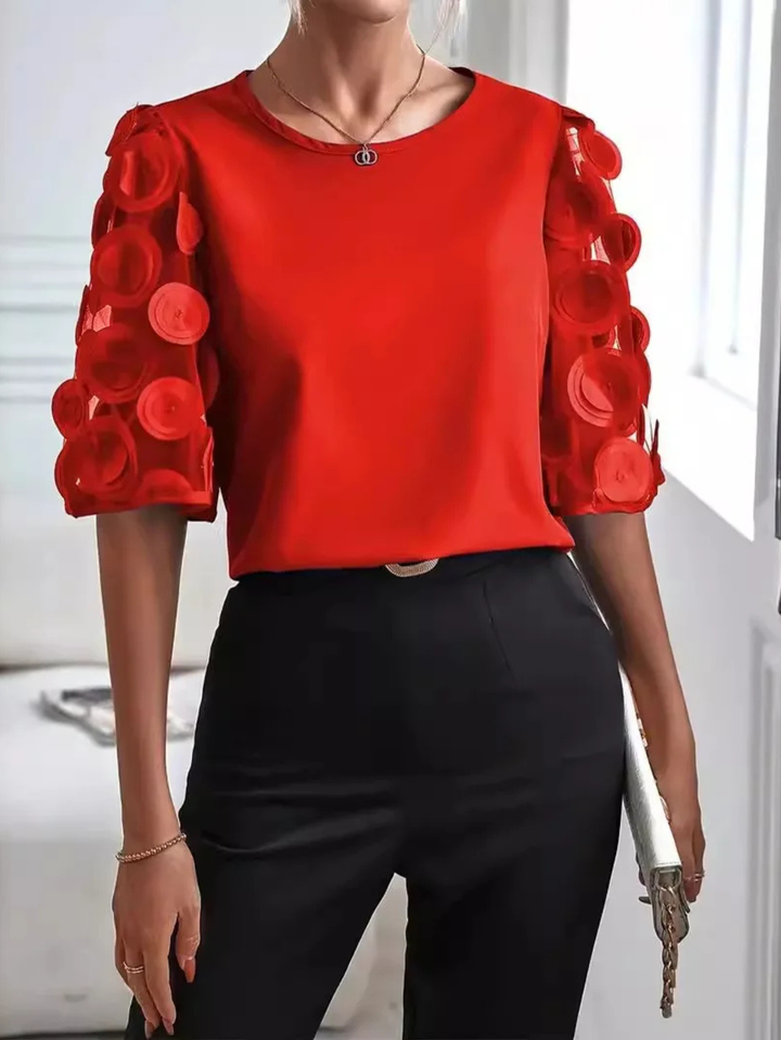 Women’s Top  | Round Neckline Puff Sleeves