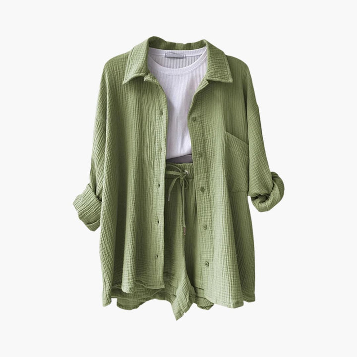 Women's Three-Piece Set | High Waist Shorts, Top, Shirt