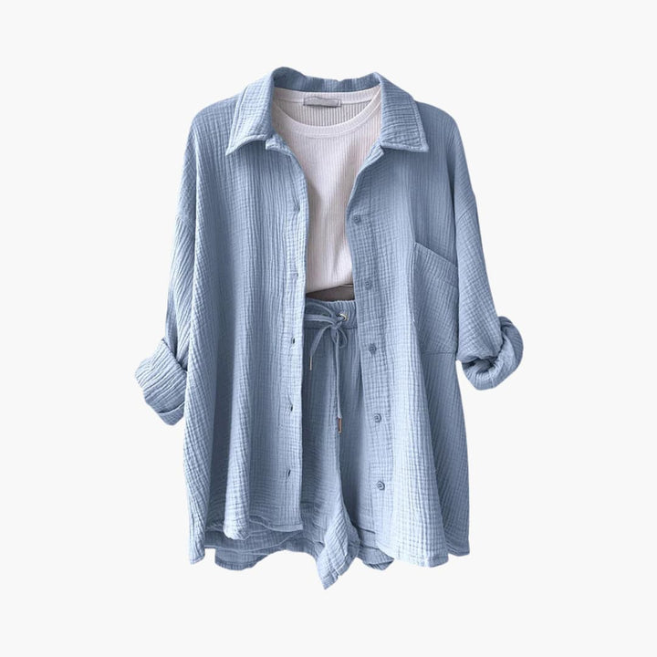 Women's Three-Piece Set | High Waist Shorts, Top, Shirt