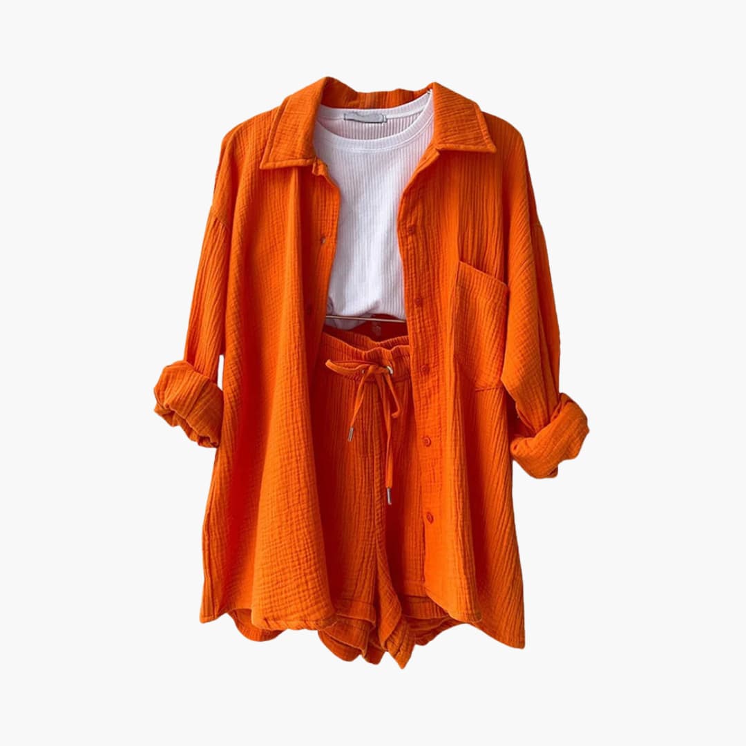 Women's Three-Piece Set | High Waist Shorts, Top, Shirt