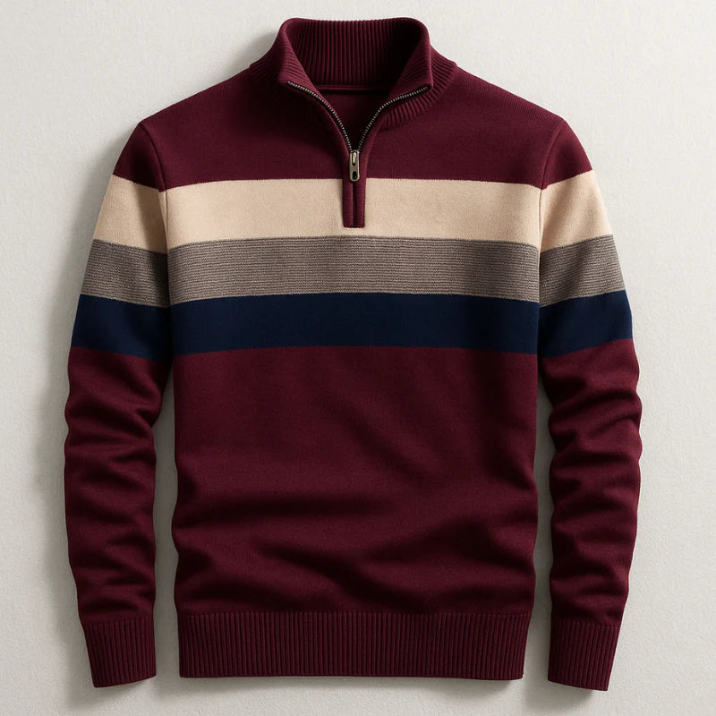 Men’s Sweater | Striped Zip Neck Pullover