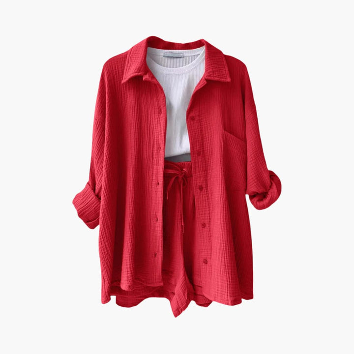 Women's Three-Piece Set | High Waist Shorts, Top, Shirt