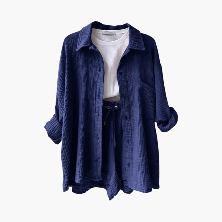 Women's Three-Piece Set | High Waist Shorts, Top, Shirt