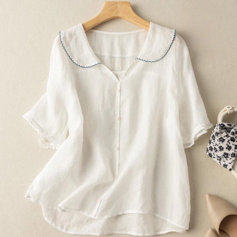 Women's Blouse | Front Scalloped Button Collar