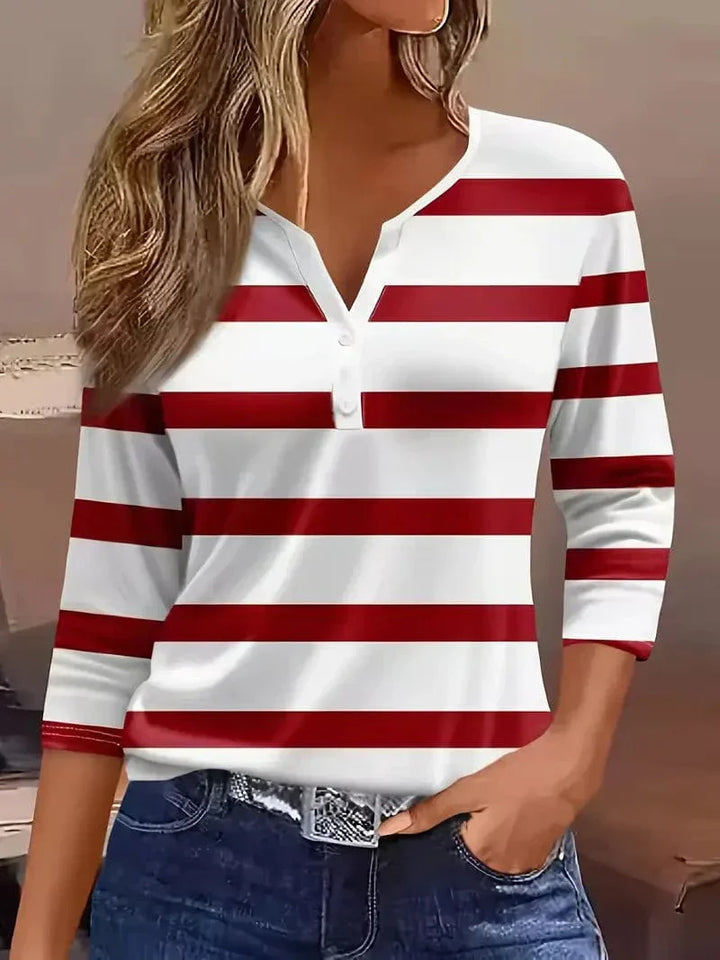 Women’s Blouse | Striped V-Neck Button