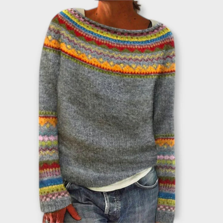 Women's Sweater | Patterned Crew Neckline