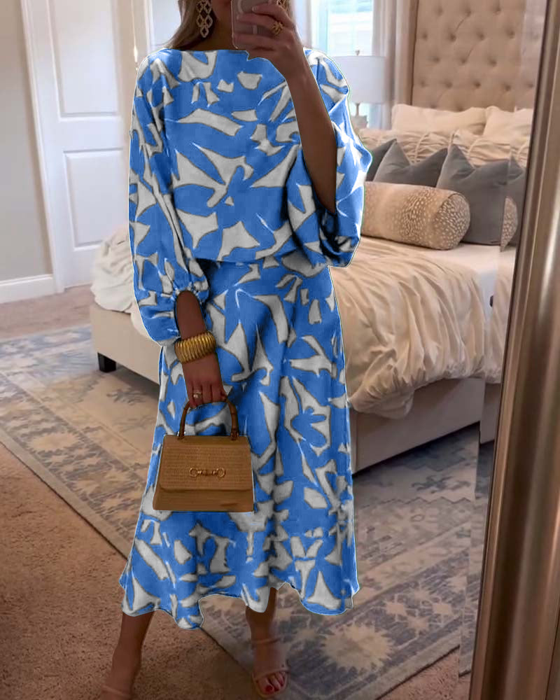 Women's Two-Piece Set  | Long Sleeve Top Midi-length Skirt