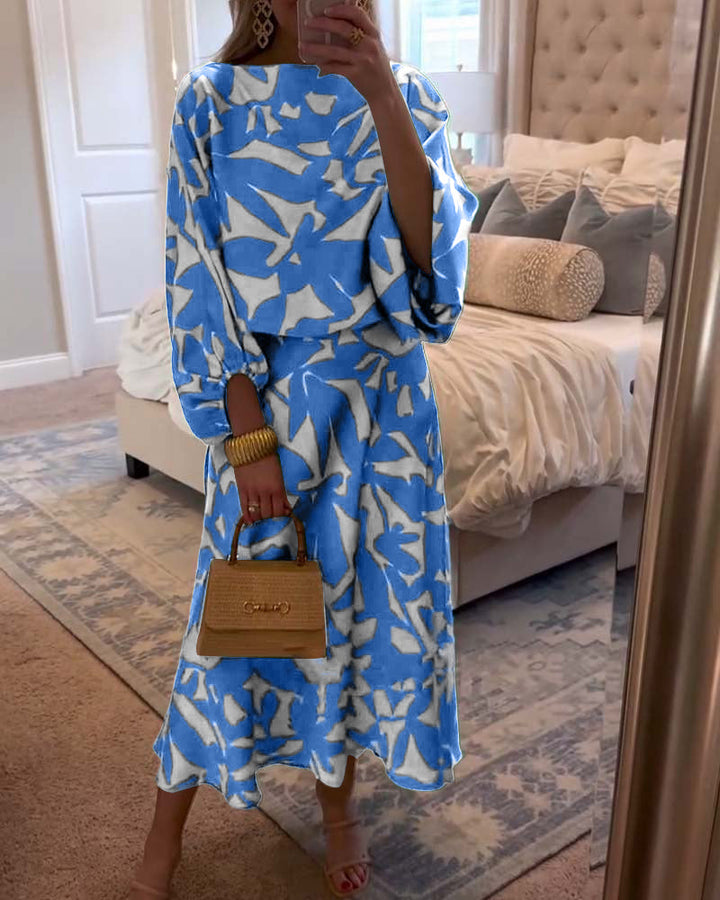 Women's Two-Piece Set  | Long Sleeve Top Midi-length Skirt