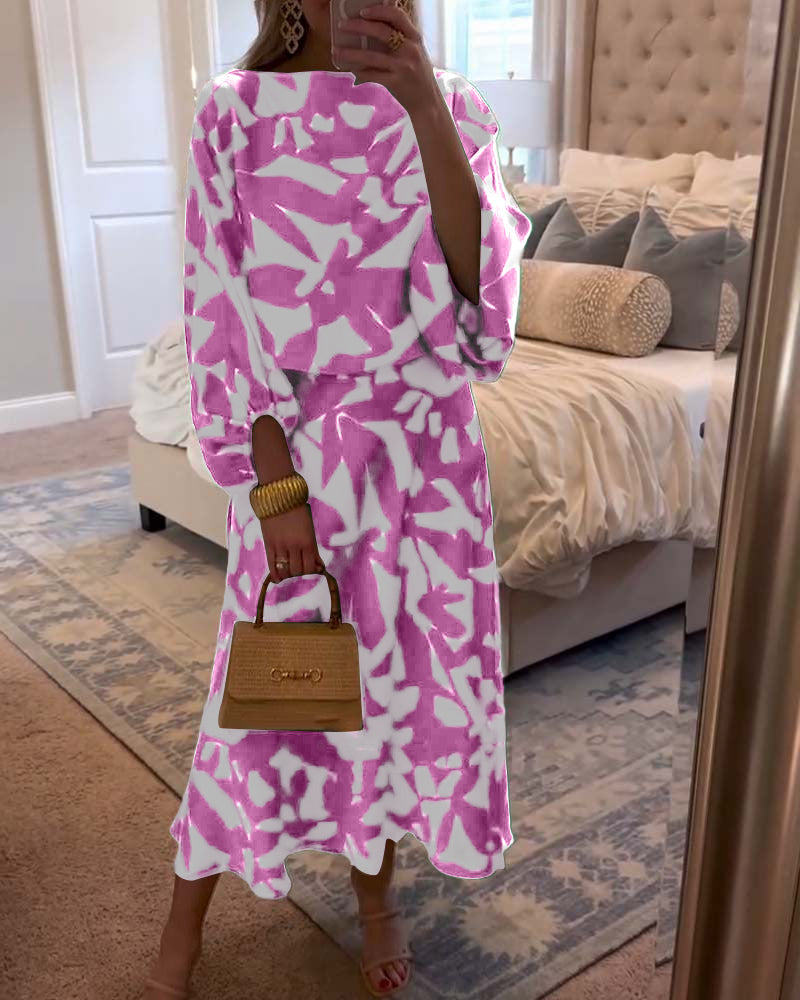 Women's Two-Piece Set  | Long Sleeve Top Midi-length Skirt