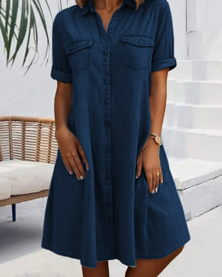 Women's Dress | Front Pockets Collared Neckline