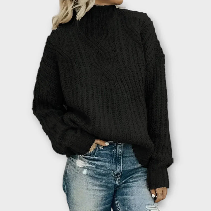 Women's Sweater | Textured Cable Pattern Ribbed Trim