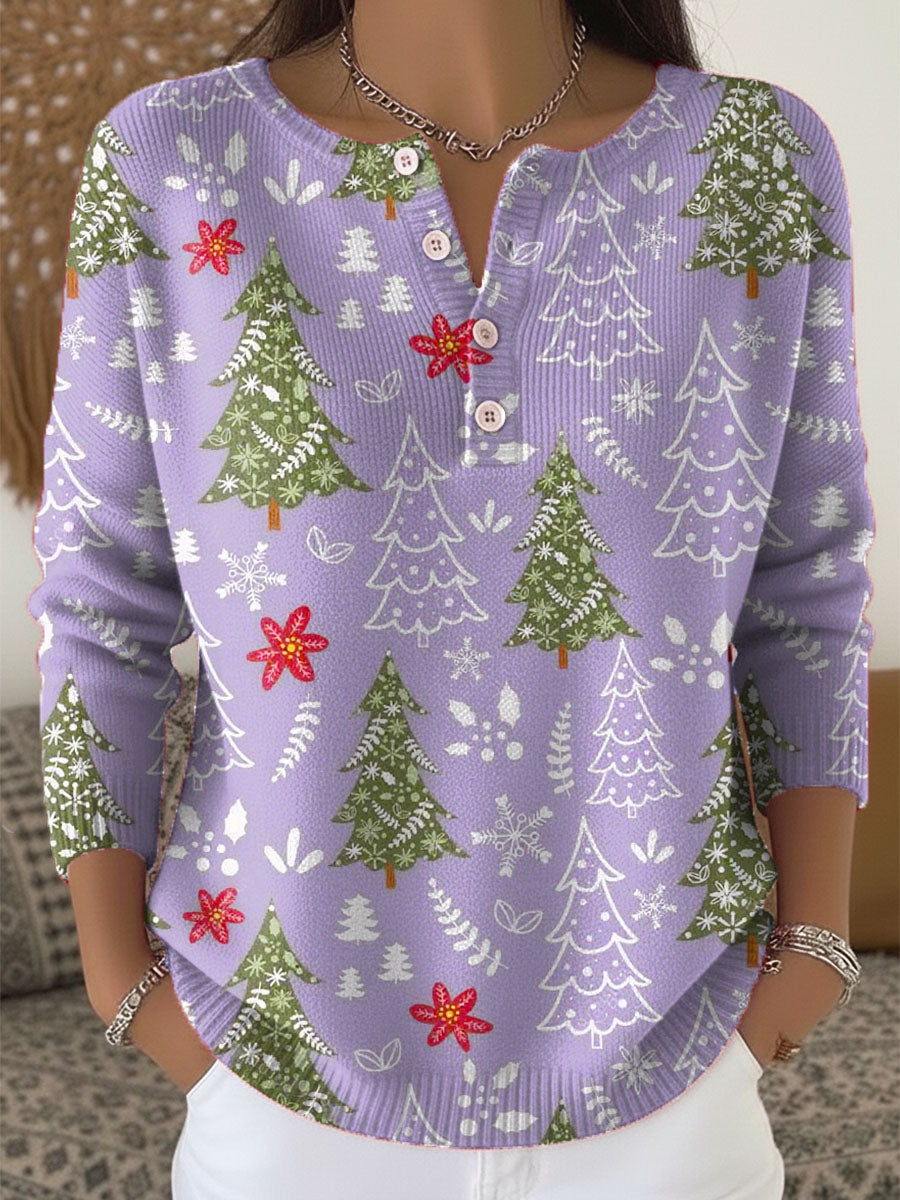 Women's Blouse | Holiday Print Button Placket