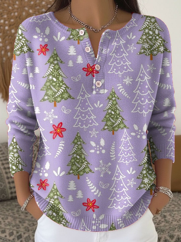 Women's Blouse | Holiday Print Button Placket