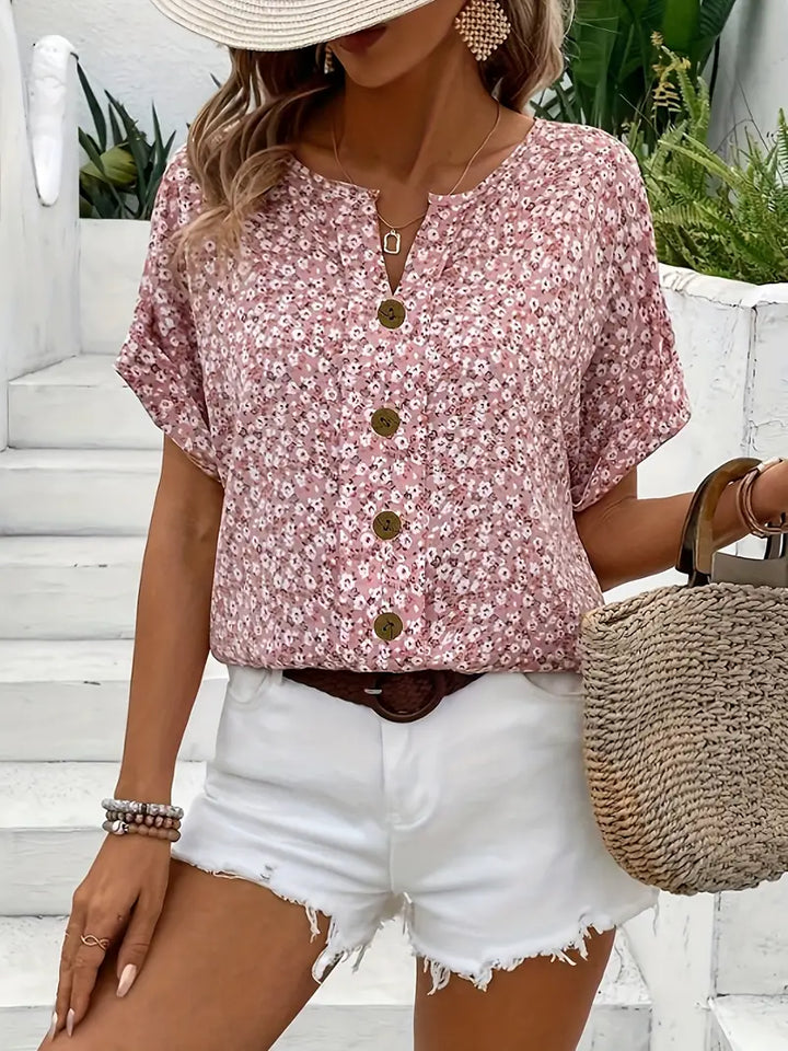 Women's Blouse | Front Neckline Floral Print Button