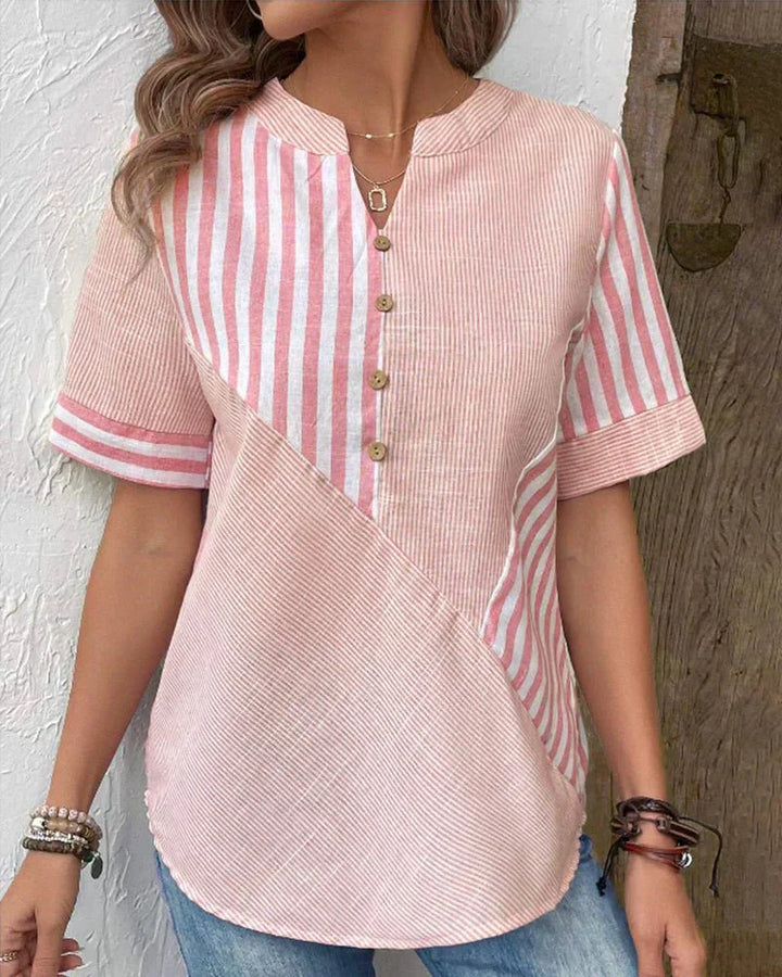 Women's Blouse | Button Front Stripe Panel