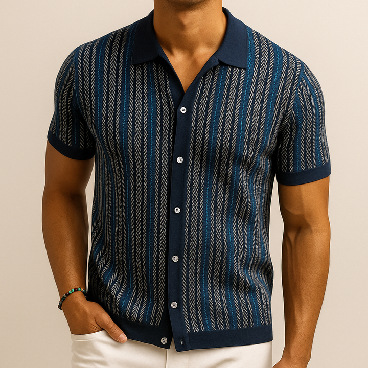 Men’s Button Down Shirt | Short Sleeve Stripe Pattern