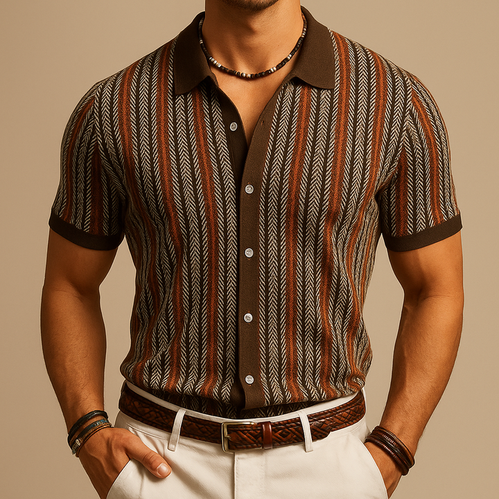 Men’s Button Down Shirt | Short Sleeve Stripe Pattern