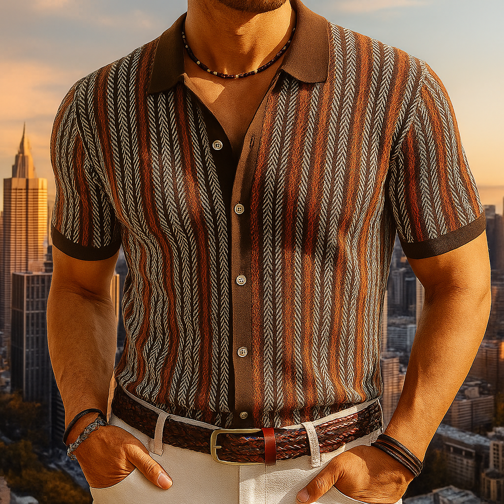 Men’s Button Down Shirt | Short Sleeve Stripe Pattern