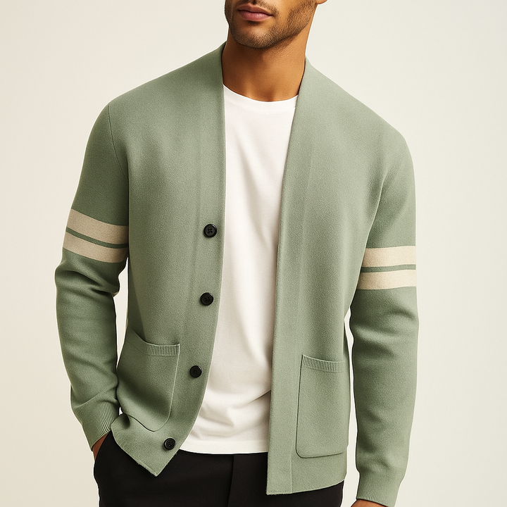 Men’s Cardigan | Button Front Stripe Detail