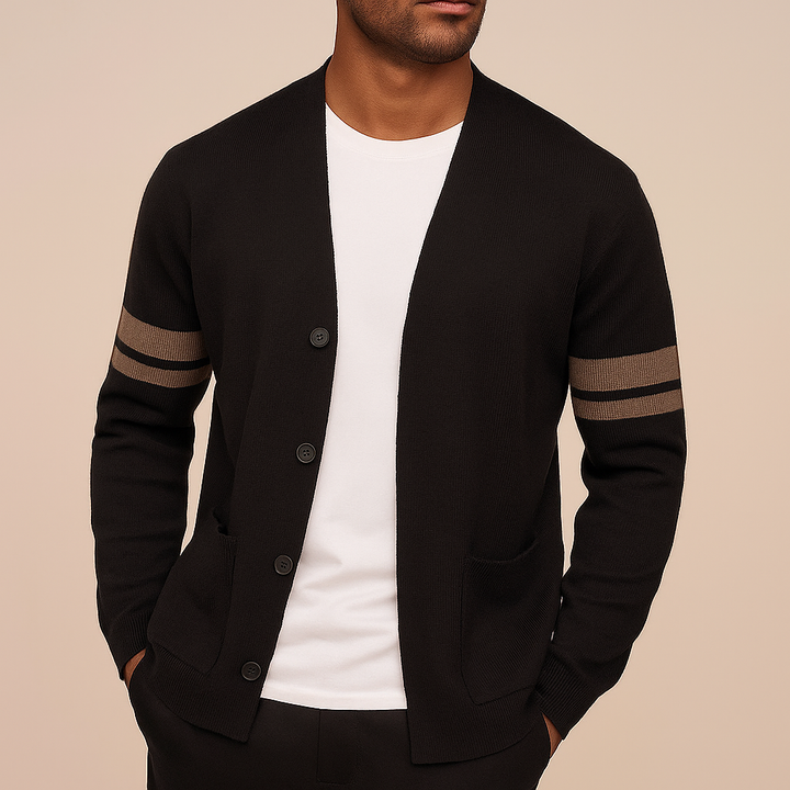 Men’s Cardigan | Button Front Stripe Detail
