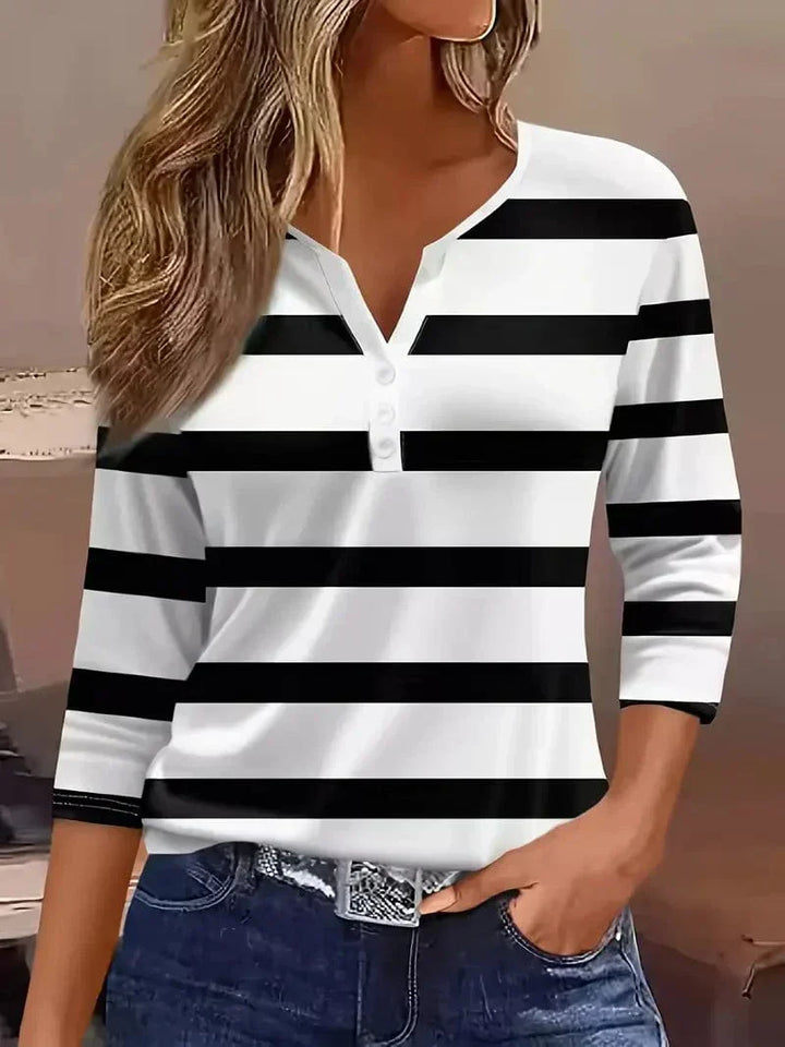 Women’s Blouse | Striped V-Neck Button
