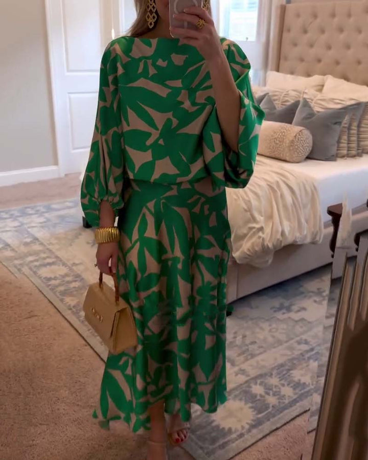 Women's Two-Piece Set  | Long Sleeve Top Midi-length Skirt