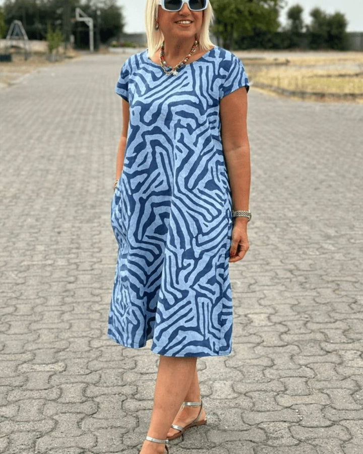 Women's Summer Dress | Abstract Print Round Neckline