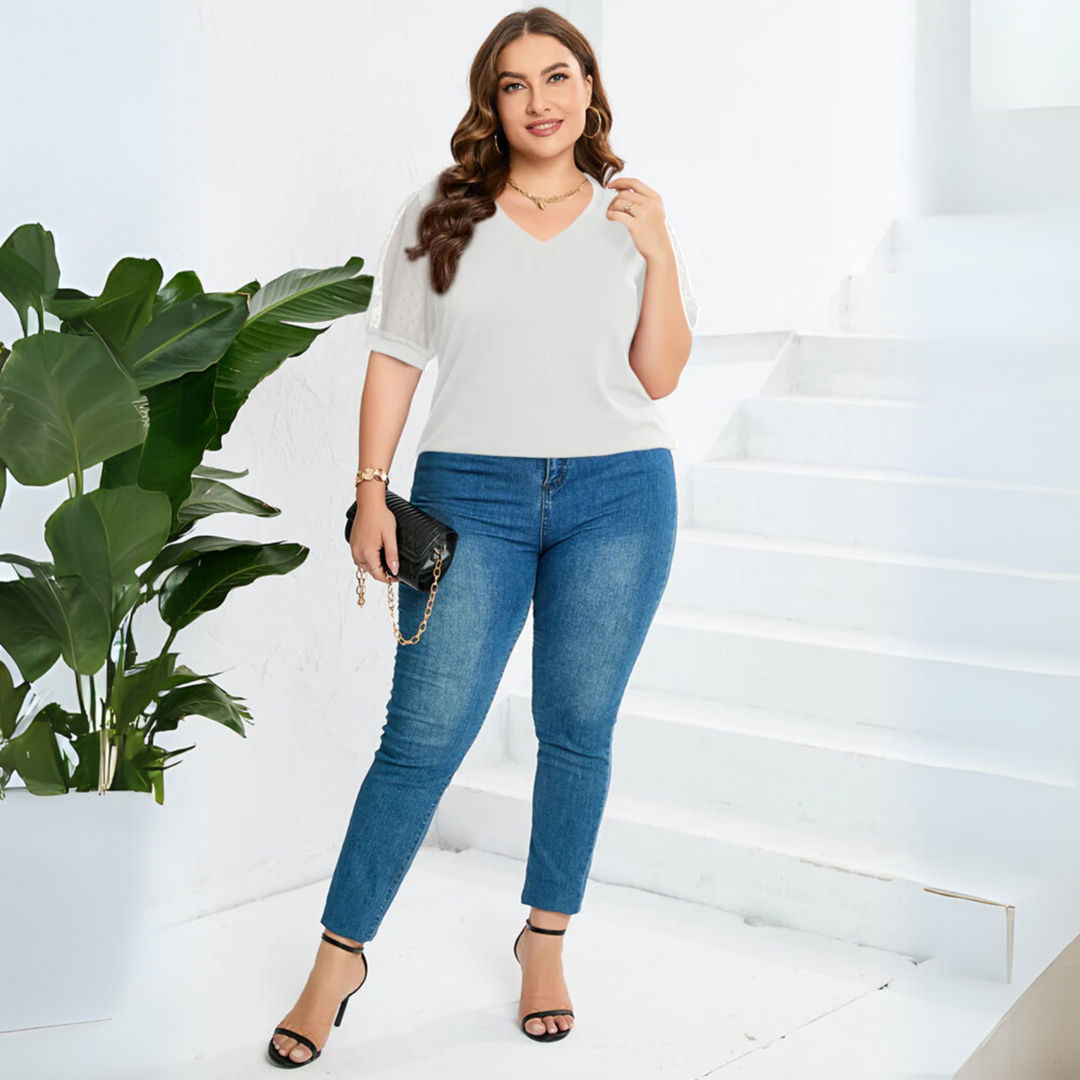 Women's Blouse | V-Neckline Short Sleeves