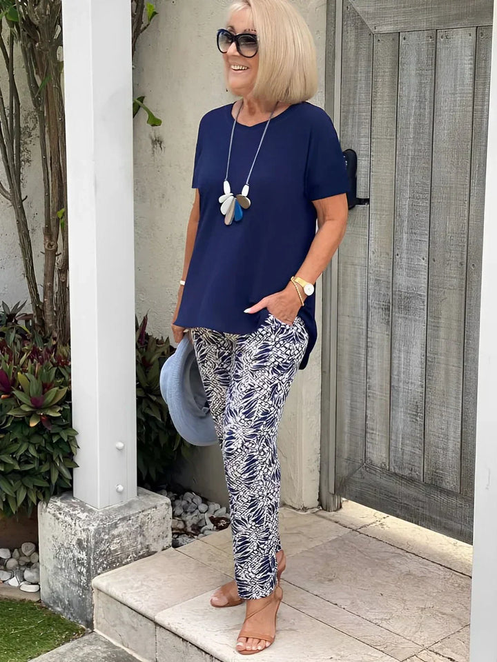 Women's Coastal Set | Round Neck Top Printed Pants