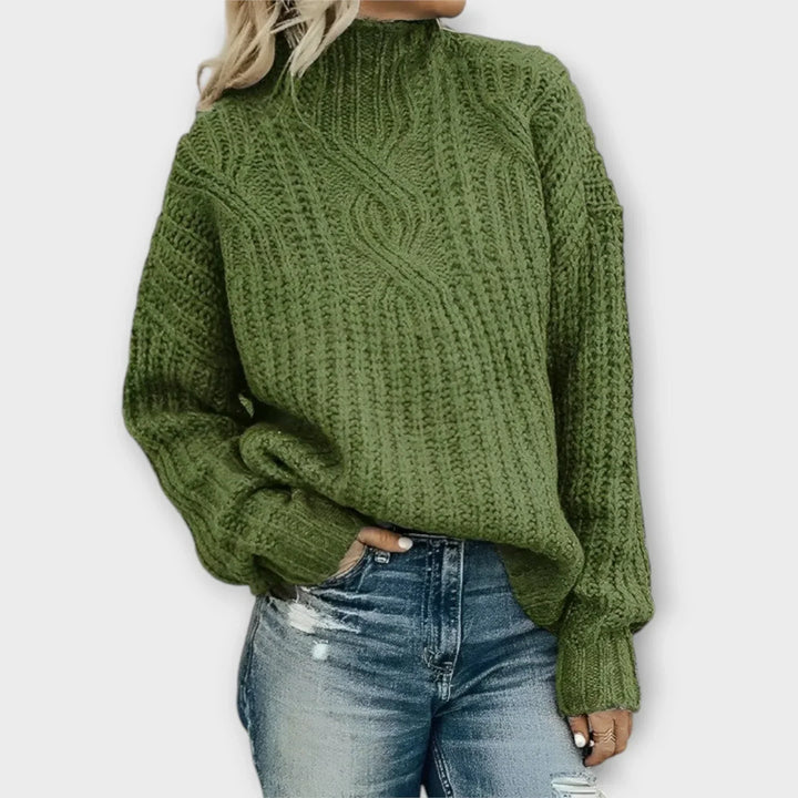 Women's Sweater | Textured Cable Pattern Ribbed Trim