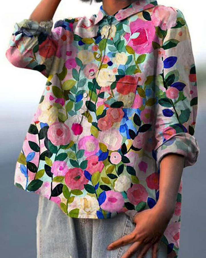 Women's Blouse | Floral Print Abstract Button Front