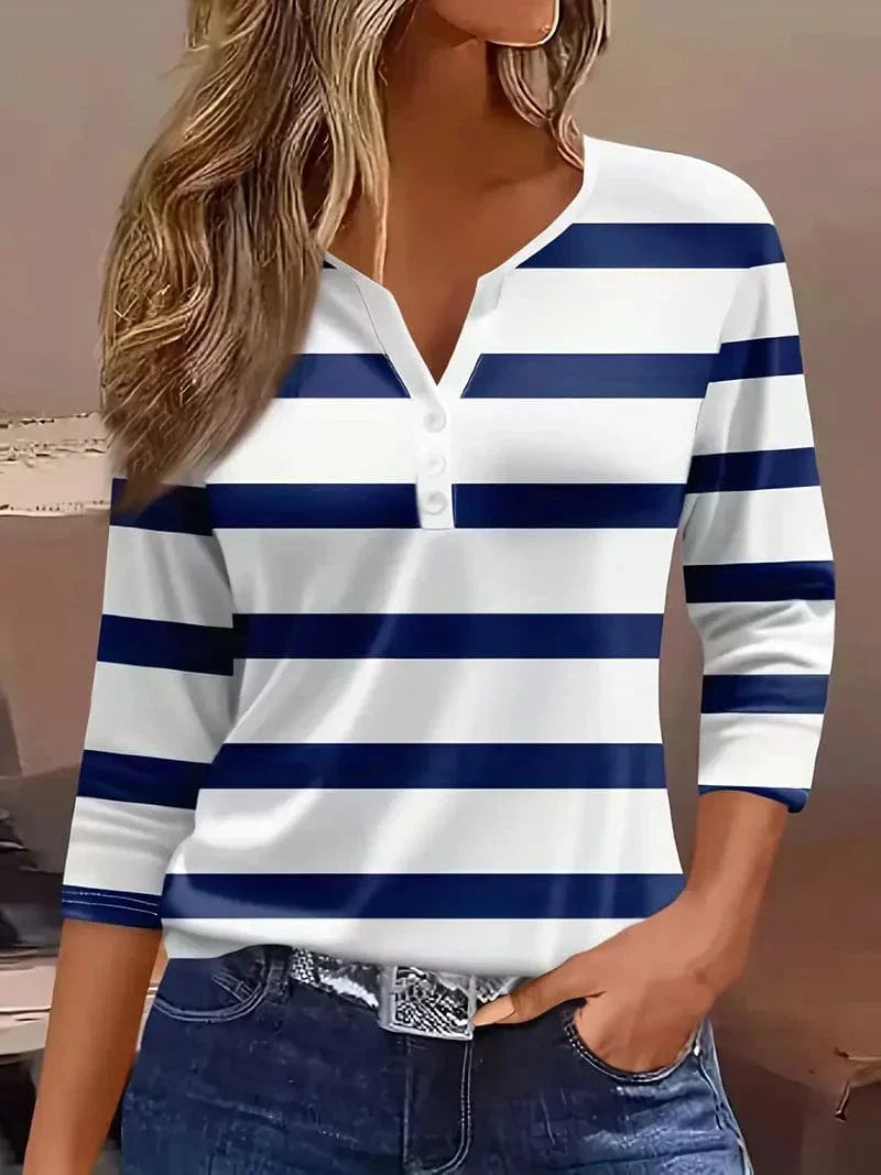 Women’s Blouse | Striped V-Neck Button