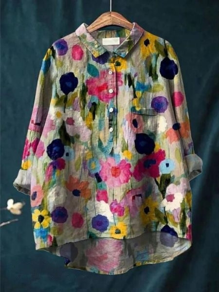 Women's Blouse | Floral Print Abstract Button Front