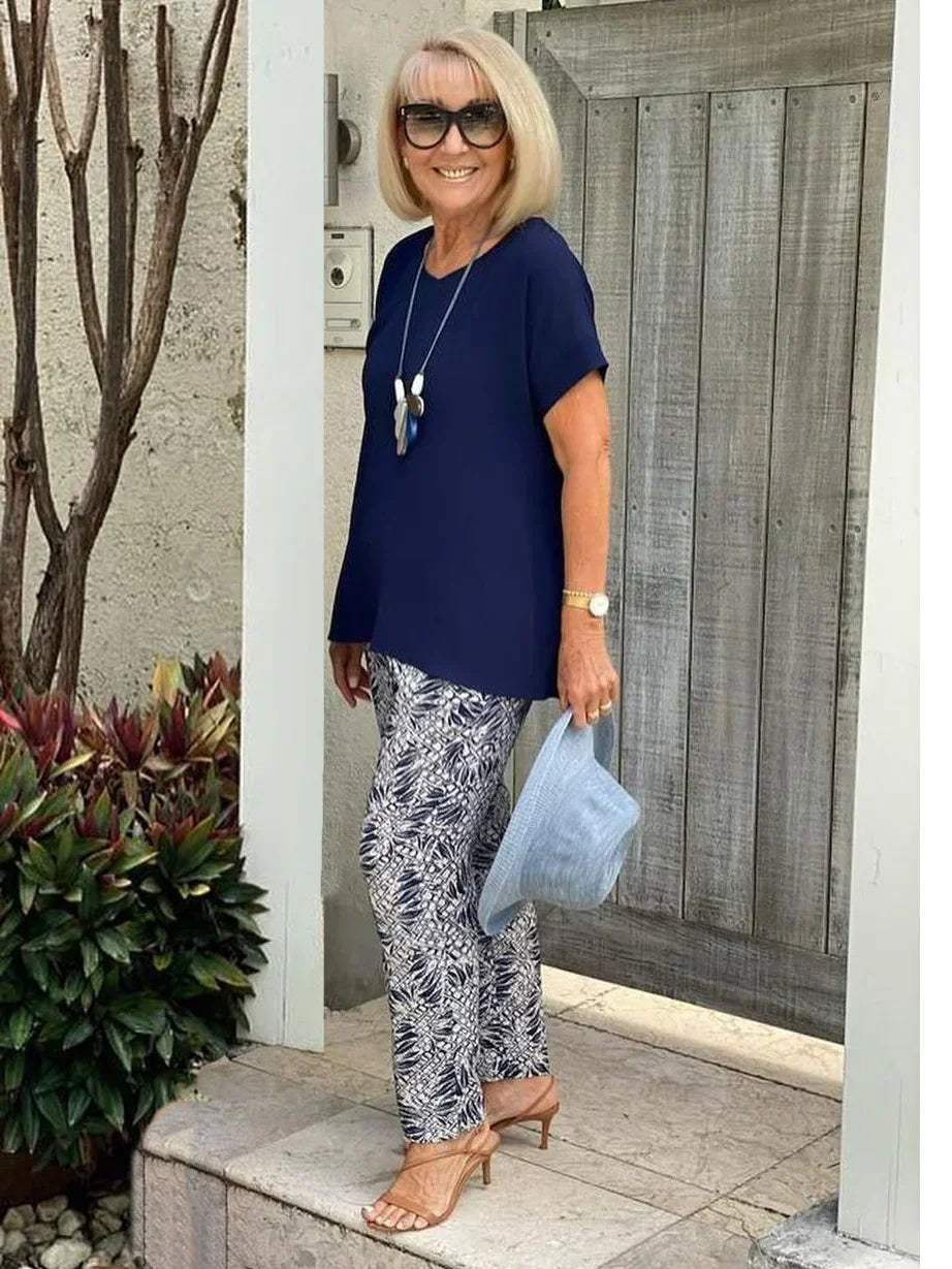 Women's Coastal Set | Round Neck Top Printed Pants