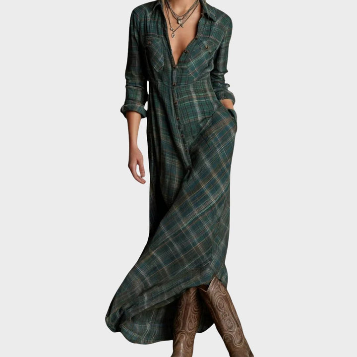 Women's Dress | Collared Neckline Plaid Pattern