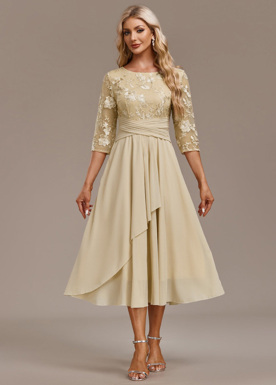 Women’s Dress | Round-Neck Midi with Embroidery
