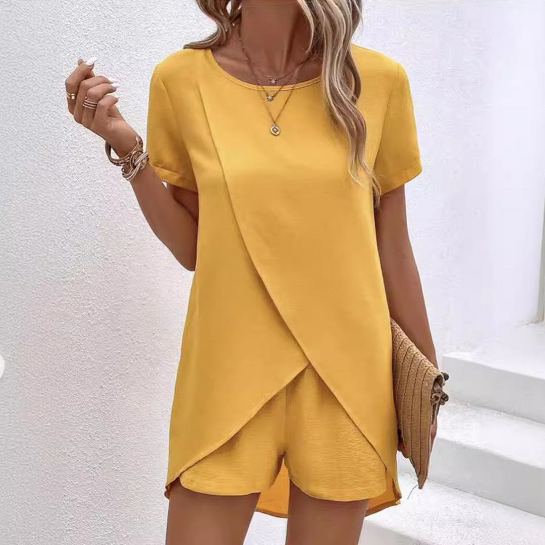 Women's Summer Co-ord Set | Wrap-Style Front Top